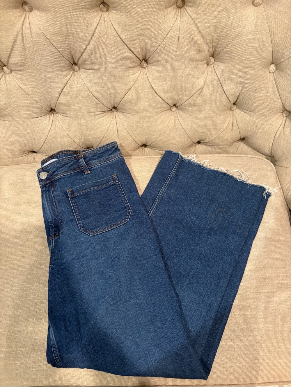 ANTONIO MELANI Dark Blue Wide-Leg Jeans with Frayed Hem